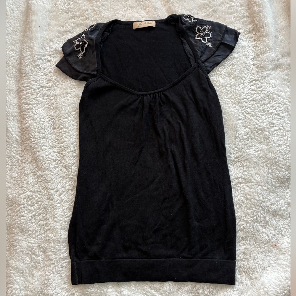 Vintage After the Rain Black Floral Embellished Women's Top